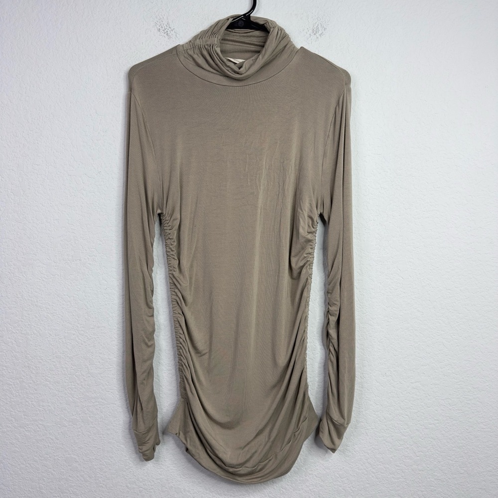 Soft Surroundings Shirt Womens M Brown Draped Ruched Neutral Minimalist Tunic